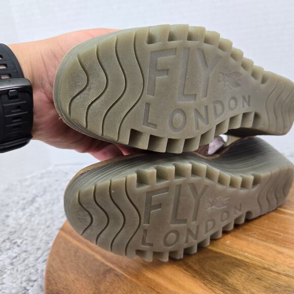 Fly London Ypul Taupe Perforated Peep Toe Ankle Strap Wedge Sandals Womens 39 - Picture 14 of 16